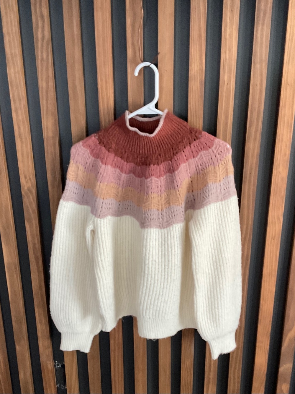 Maurices Cream Sweater with Pink and Rust Yoke